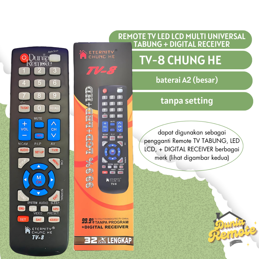 Remot Remote Multi TV Tabung LCD LED +Digital Receiver Parabola TV 8