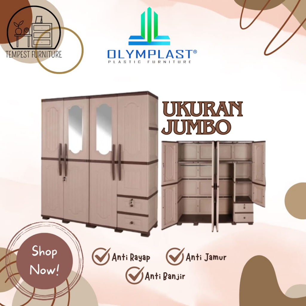 [READY STOCK] OLYMPLAST LEMARI BAJU / PAKAIAN / KABINET BAJU OTC W 4P / OTC WOOD 4 PINTU (4 PINTU)