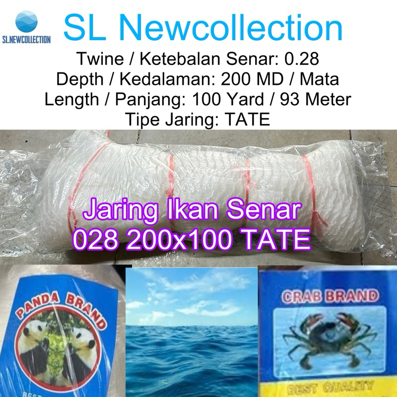 JARING SENAR CAP KEPITING PANDA 028 200X100 TATE / JARING IKAN COD / JARING IKAN 0.28