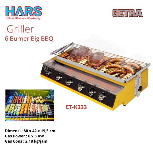 Getra kompor Panggangan 6 Tungku BBQ ET-K233 Griller 6 Burner BBQ