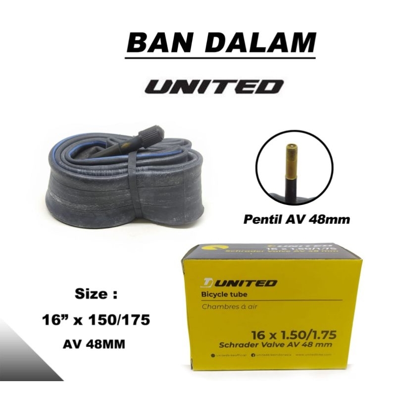 Ban dalam 16 x 1.50/1.75 AV 48mm United ban sepeda lipat