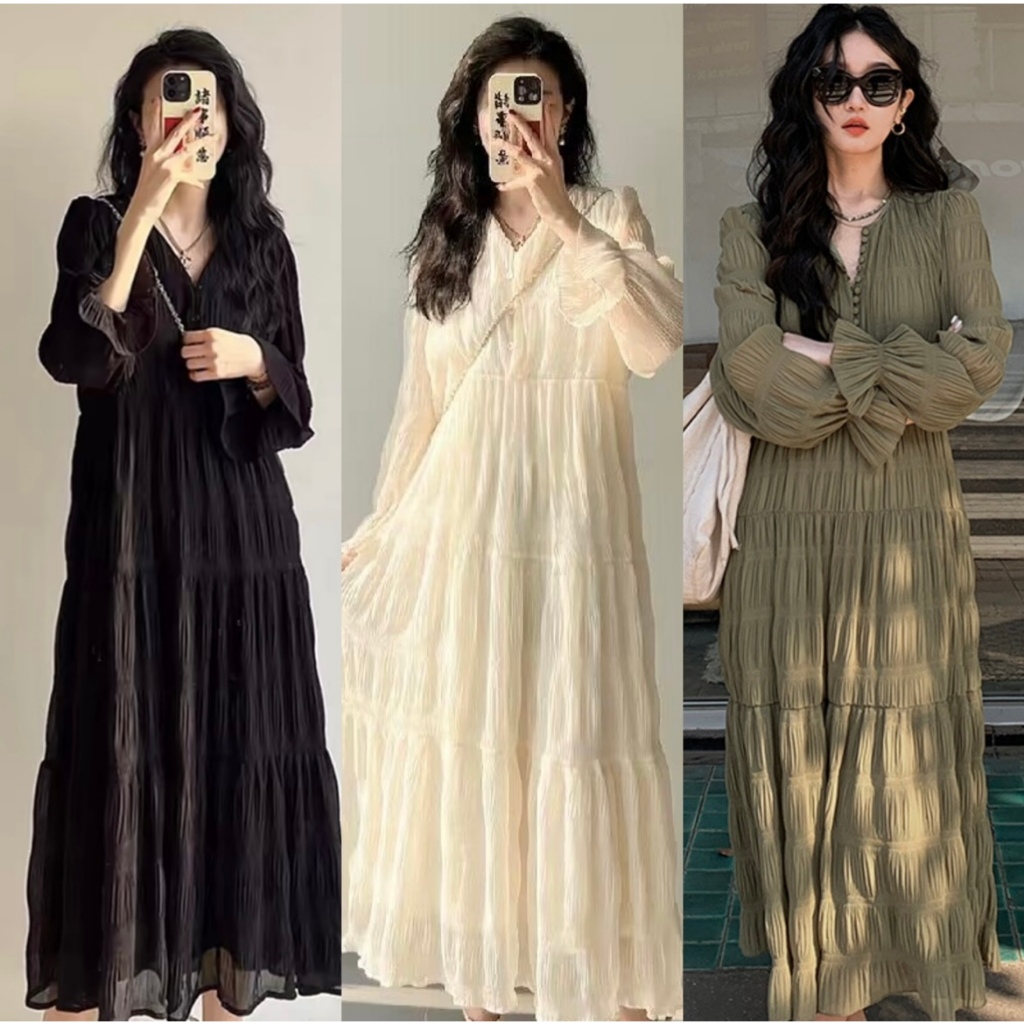 Susana Mall Dress Putih Panjang Sifon Casual Wanita Simple Korean M505