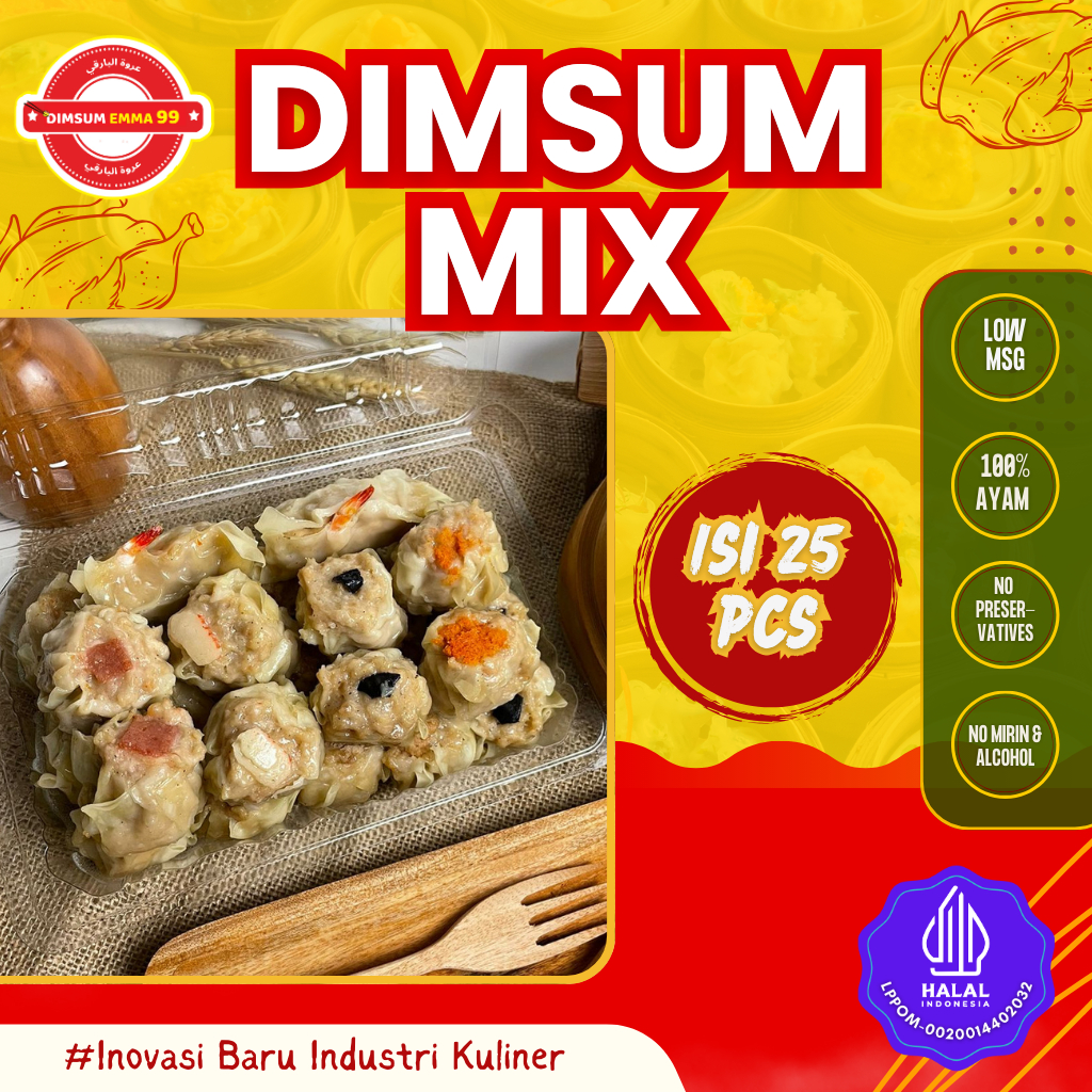 

Dimsum Ayam Premium Frozen MIX Topping Isi 25 Pcs FREE Saus Merah & Lada Hitam