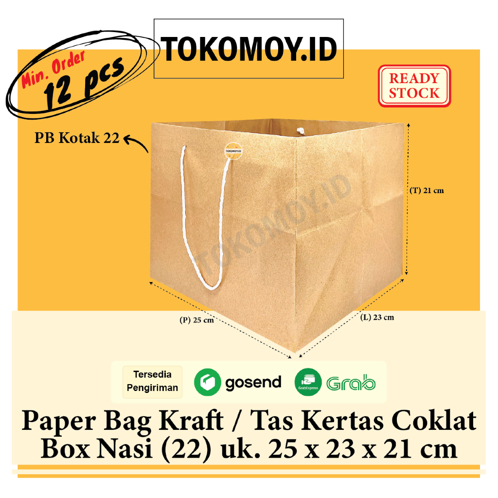 

Paper Bag Kraft Box Nasi 22 uk. 25x23x21cm / Tas Kantong Kertas Coklat Polos Ukuran Kotak Makanan Catering 22x22