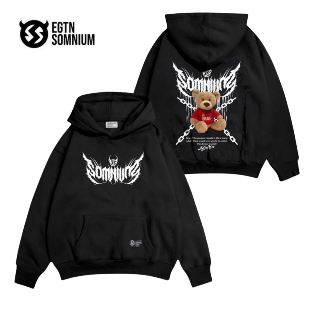 EGTN SOMNIUM Hoodie BEAR CHAIN Jumper Oversize Pria & Wanita Original Warna Hitam