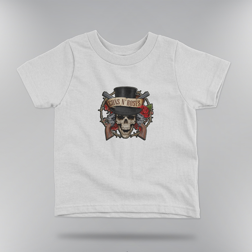 hi.Son.ja Baju Kaos Band Anak Oversized Cowok dan Cewek Putih Guns N' Roses Skeleton Lengan Pendek