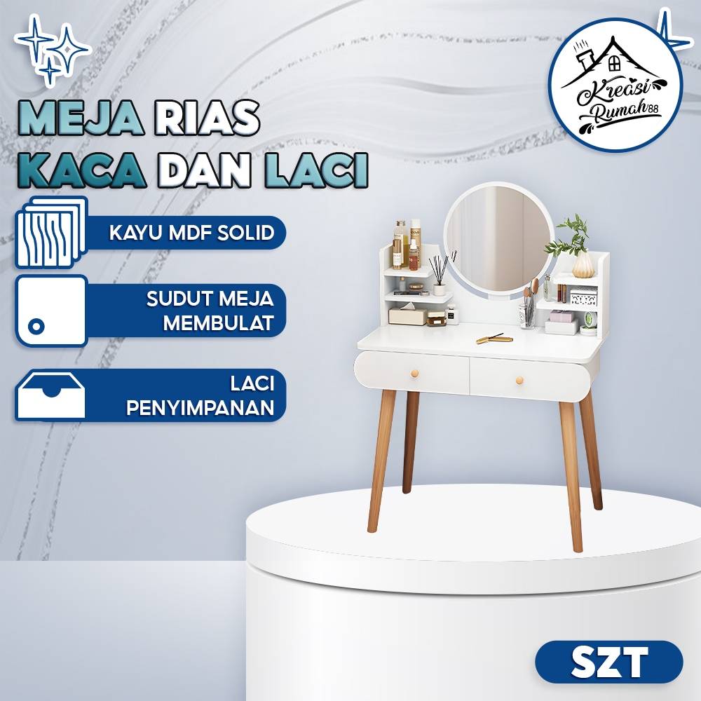 Meja Rias Minimalis Kaca Meja Rias Aesthetic Laci dan Kaca KR