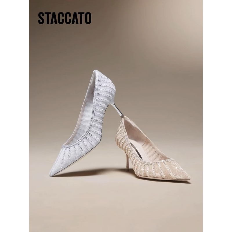 NEW TerMurah ORIGINAL Staccato Official ED313-AP1 High Heels - Apricot Sky Grey Silver Abu Cream Hak
