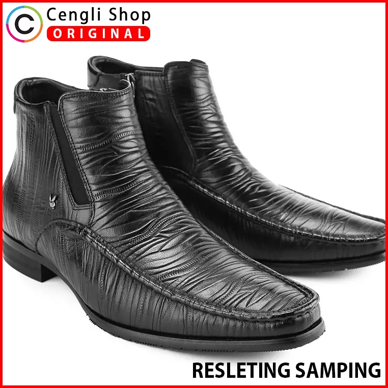 PLAYBOY SEPATU BOOT KULIT PRIA ORIGINAL BOOTS FORMAL KERJA KANTOR BRANDED ASLI ORI HITAM BLACK PL28