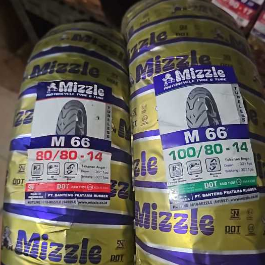 Paket  Ban mizzle tubeless 80/80-14 dan 100/80-14 m66 m 66 m77 m 77 (2 ban)