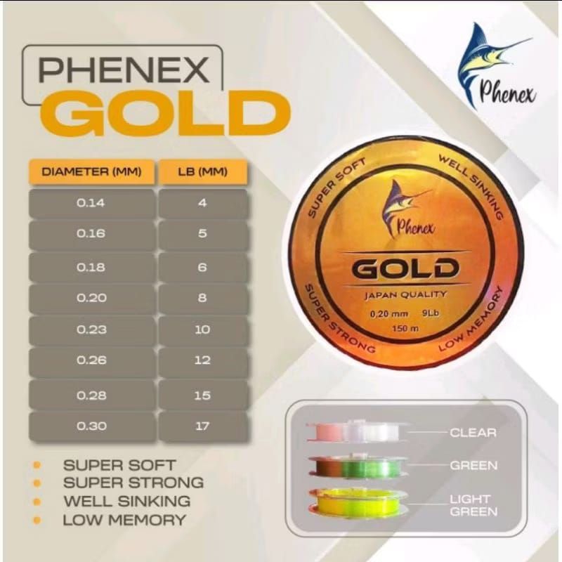 SENAR PHENEX GOLD CLEAR DAN STABILO 150m