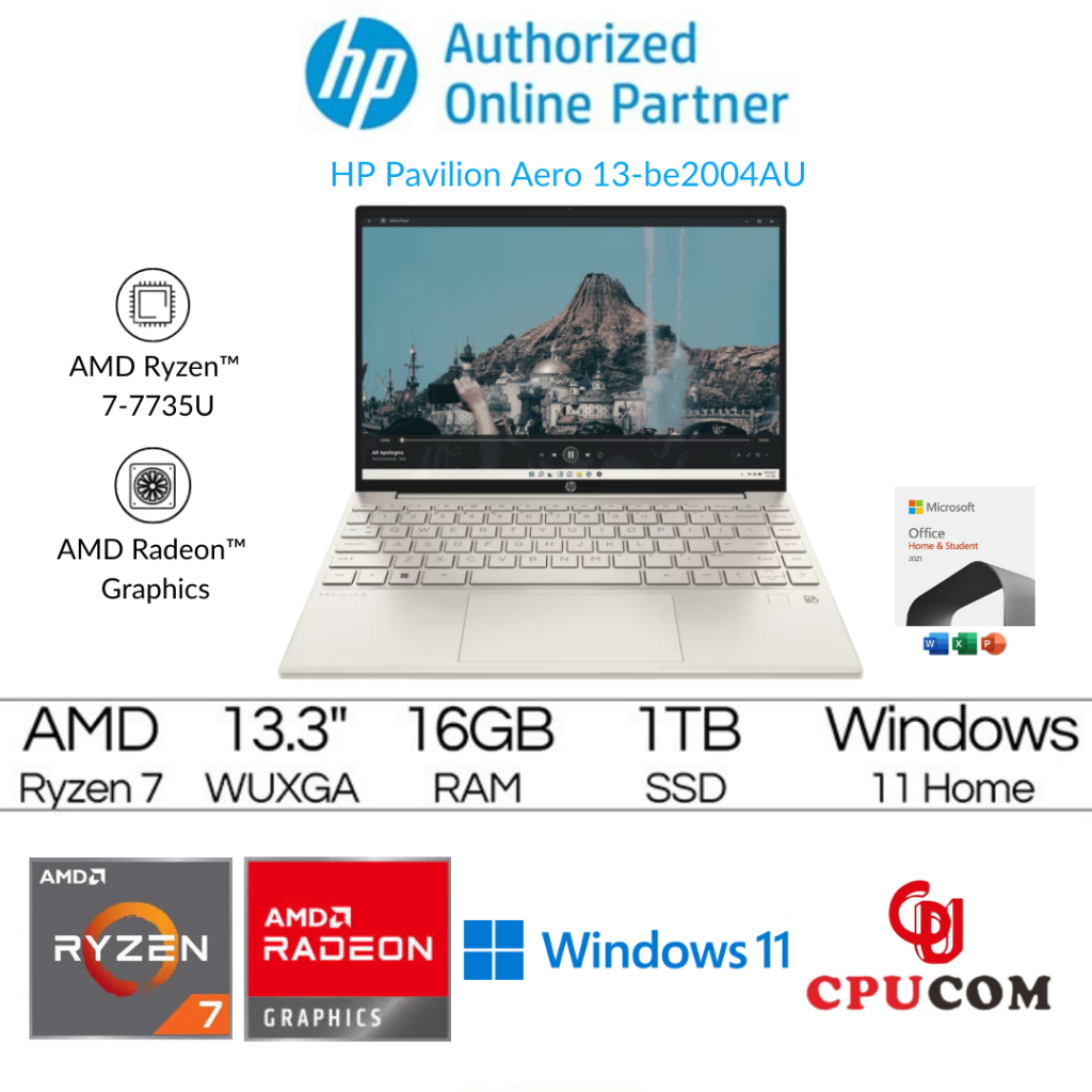 HP Pavilion Aero 13-be2004AU Ryzen 7-7735U 16GB 1TB SSD 13.3″ WUXGA W11+OHS - Gold