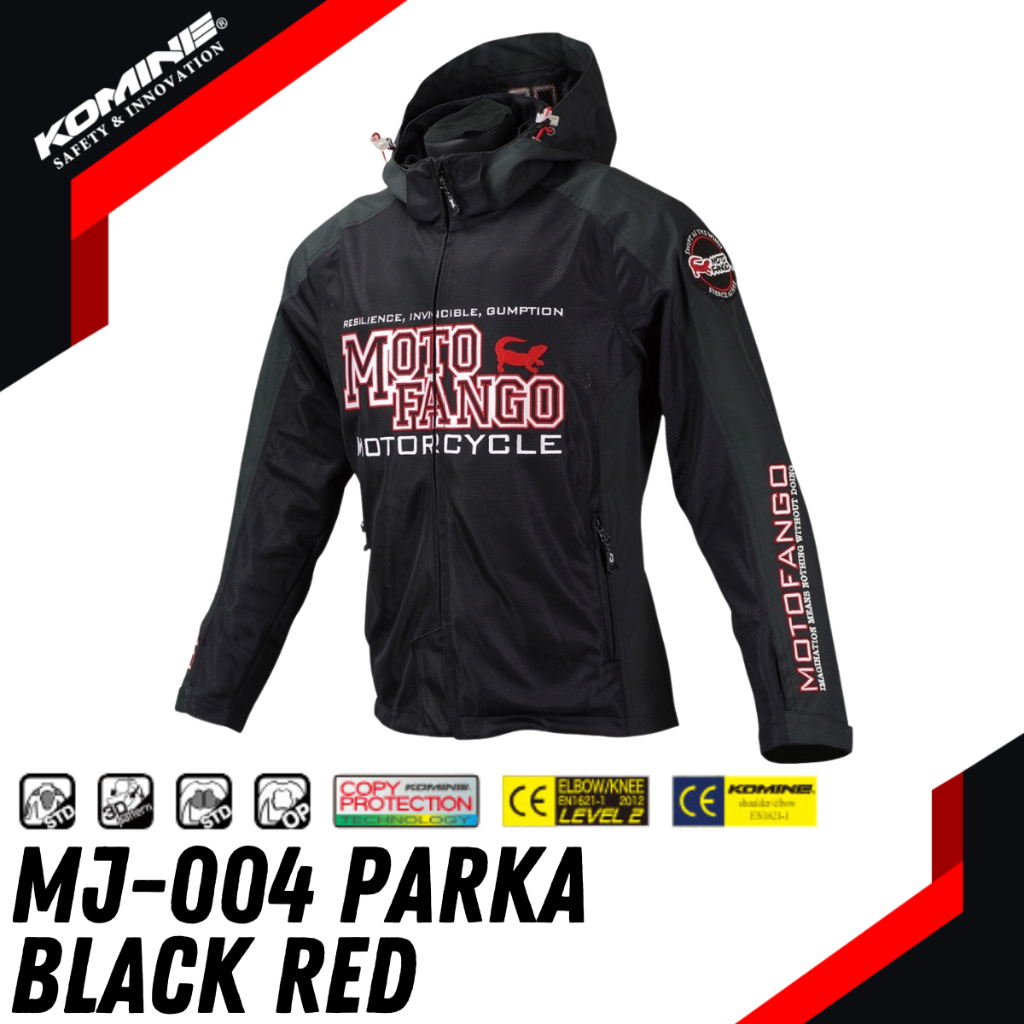 Komine MJ-004 Black Red Half Mesh Parka Motofango Jaket Motor MJ004 004 Protector Original