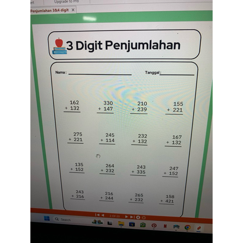 

LATIHAN SOAL MATEMATIKA 3 DIGIT PENJUMLAHAN 23 LEMBAR