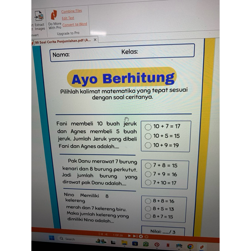 

LATIHAN SOAL SD MATEMATIKA SOAL CERITA PENJUMLAHAN 28 LEMBAR