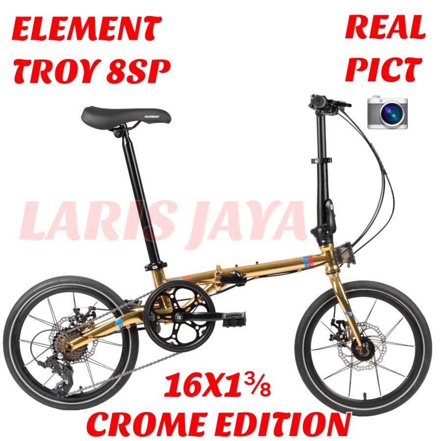 Terlaris Bonus Bell Sepeda Lipat Element Troy 8S Folding Bike 16 Inch Element Troy Crome Edition 8S