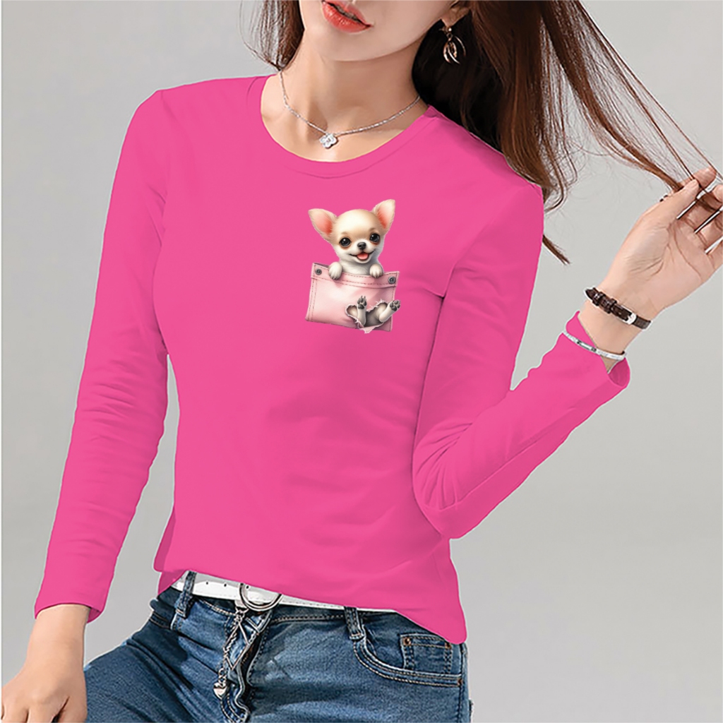 Tshirt Motif Chihuahua Imut / Kaos Baju Model Kantong Print DTF /  Baju Kaos Distro Wanita Terbaru T