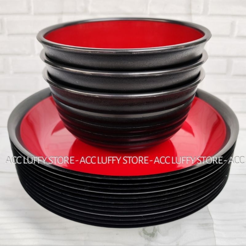Satu Lusin Set Piring Mangkok Ramen japanese - Piring Mangkok Plastik Ramen - Piring Ramen - Mangkok