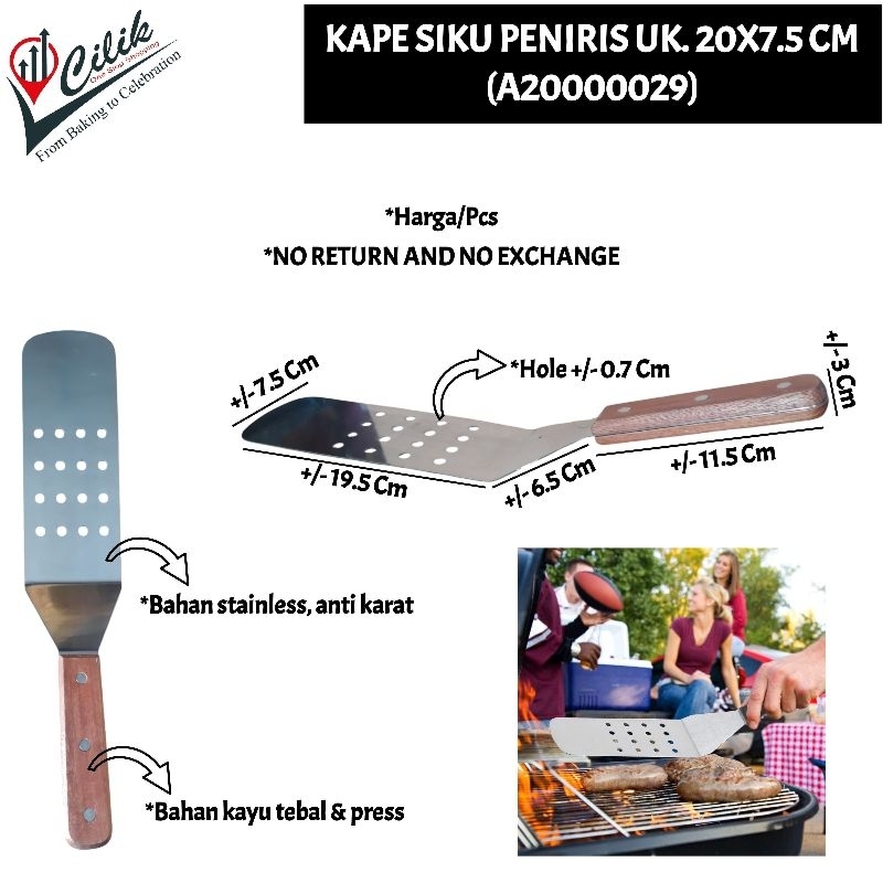 baking+kitchen+tool+alat+dapur+bbq+barbeque+masak+teppanyaki+kape+spatula+stainless+ukuran+20x7.5 cm
