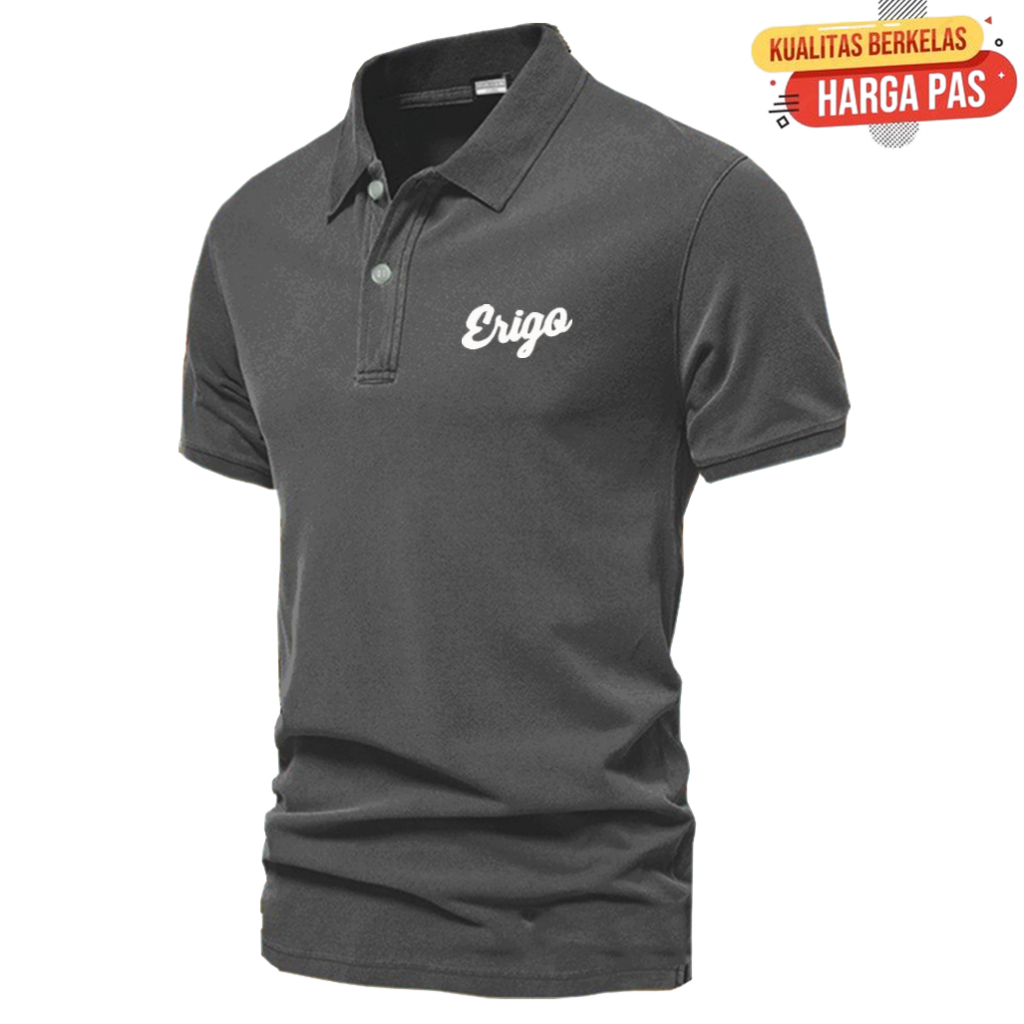 Baju Distro Style Polo Kerah Erigo Text Putih Kaos Polo T Shirt Denim Premium Quality Atasan Pria Wa