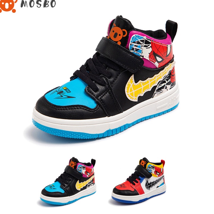 MOSBO Sepatu Anak Cowok Spiderman Sepatu Boot Anak Cowok Cewek Sepatu Boots Kulit Spiderman Sneakers