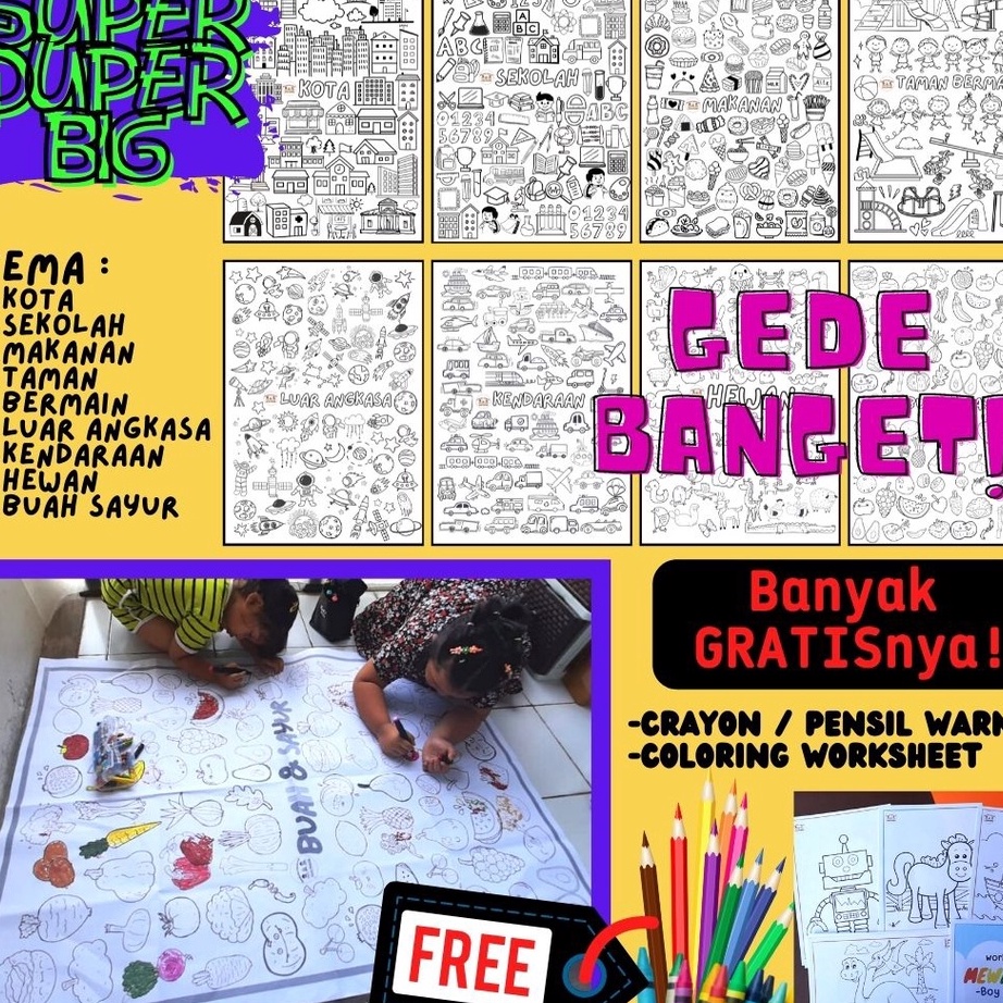 

KES MEWARNAI JUMBO Mewarnai Raksasa Ukuran Besar Yukitadraw SERI DOODLE RAKSASA Mainan edukasi kreasi anak kes mewarna jumbo besar giant coloring sheet crayon