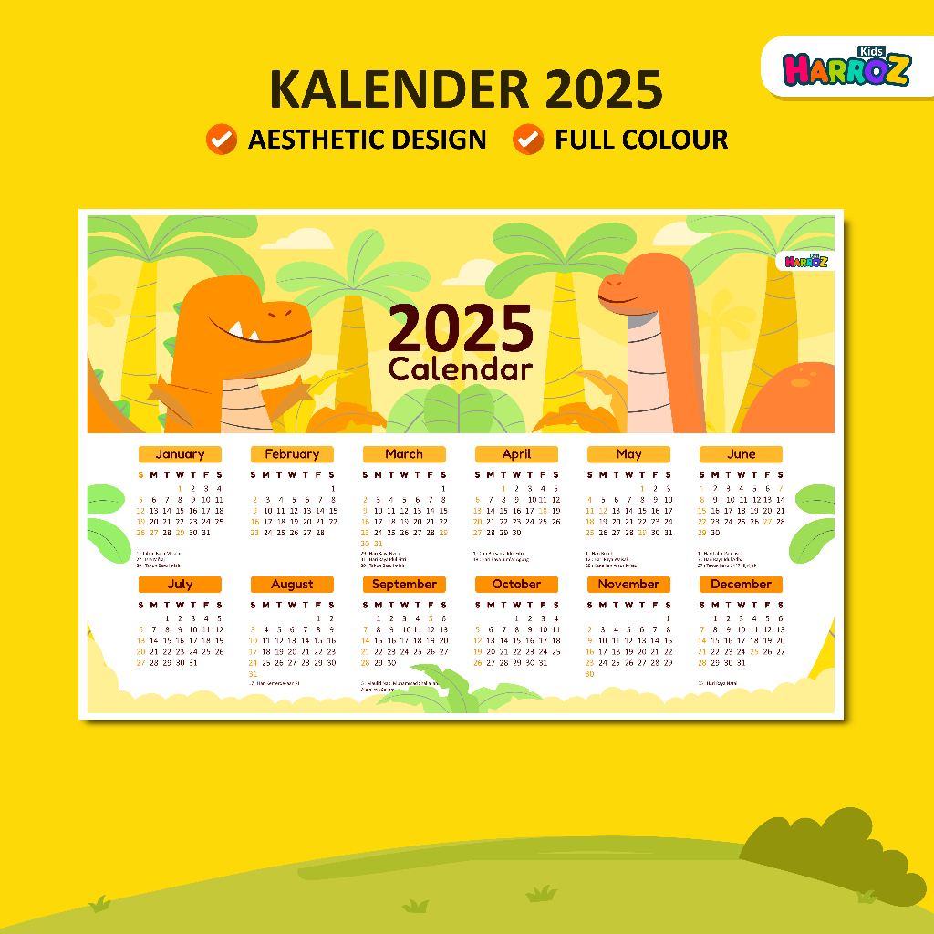 

Kalender Anak Tahun 2025 Aesthetic Kalender Dinding Kalender Poster A3 Tema Hewan Dinosaurus