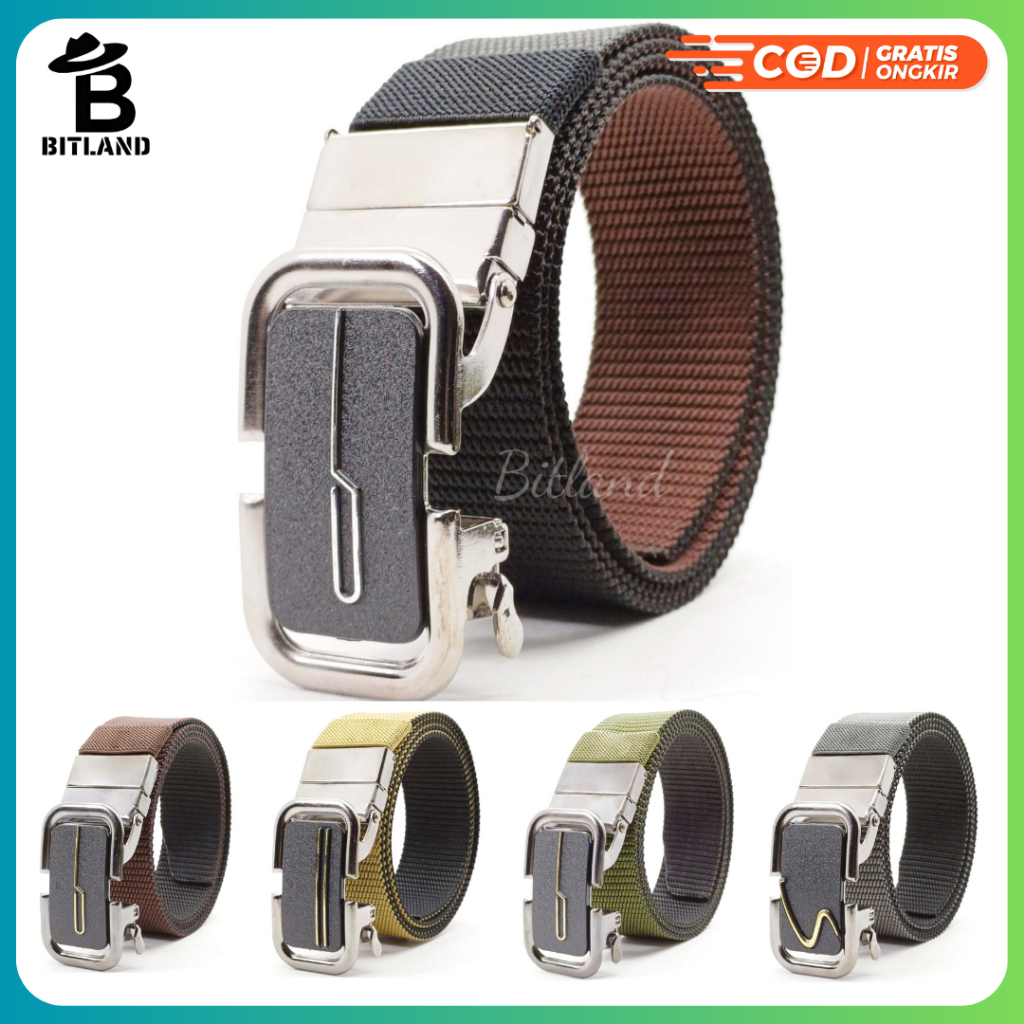 BITLAND Sabuk Pria Kepala Rell Otomatis | Ikat Pinggang  Tali Canvas 2 Warna BD-2 SIDE 1A