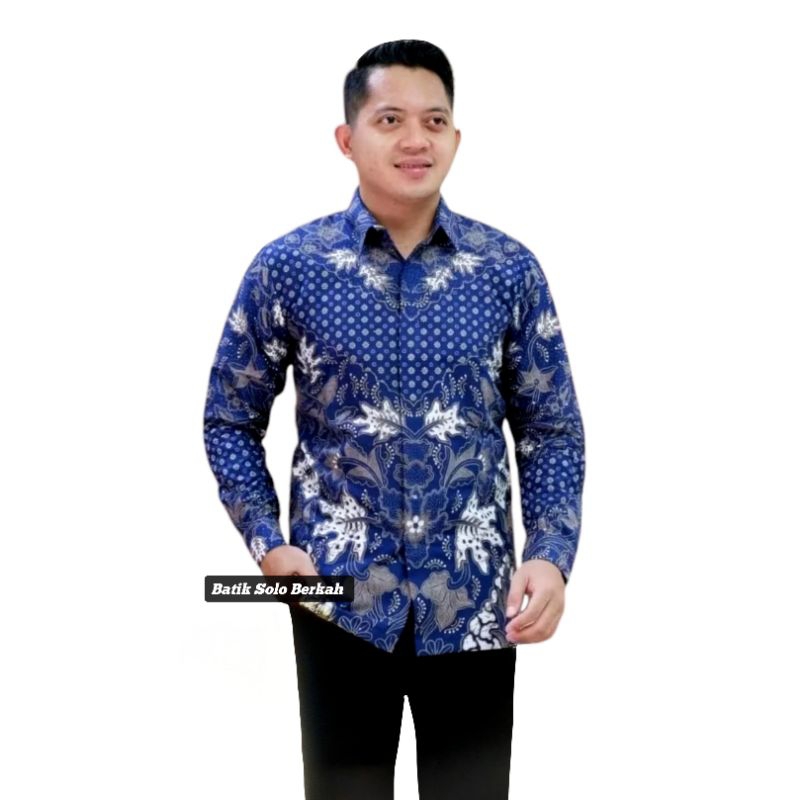 SEKAR TRUNTUM BIRU Baju Batik Katun Lapis FURING Hem Atasan Baju Kemeja Batik Pria Lengan Panjang Ba