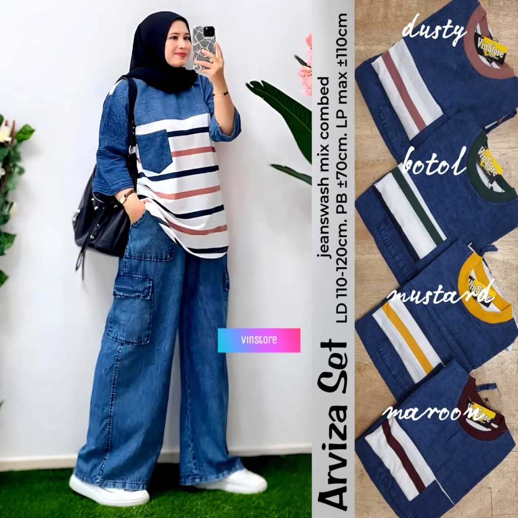 [Bisa Bayar Ditempat / COD] Arviza set pants (tunik + pants) by Vin setelan wanita jumbo ld 110 - 12