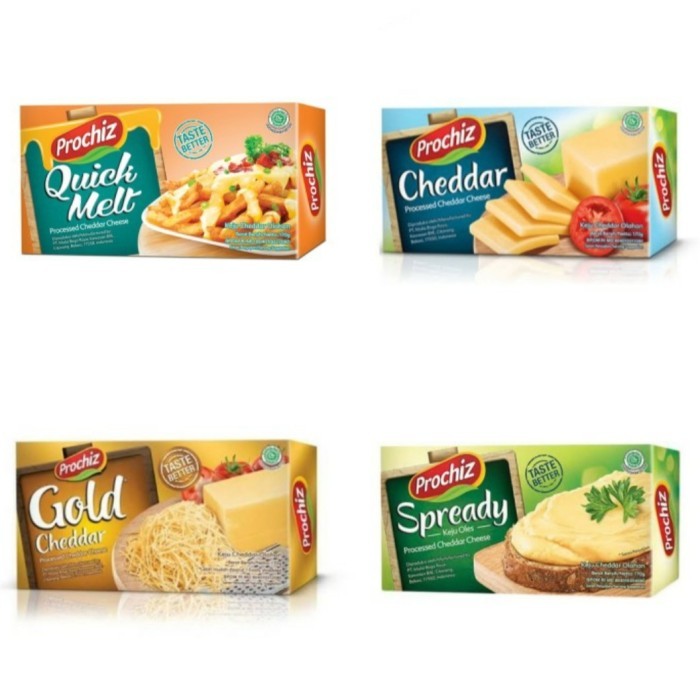 

Keju Balok / Cheese Bar Prochiz 160 Gr Varian Gold Cheddar, Cheddar Premium, Spready, Quick Melt