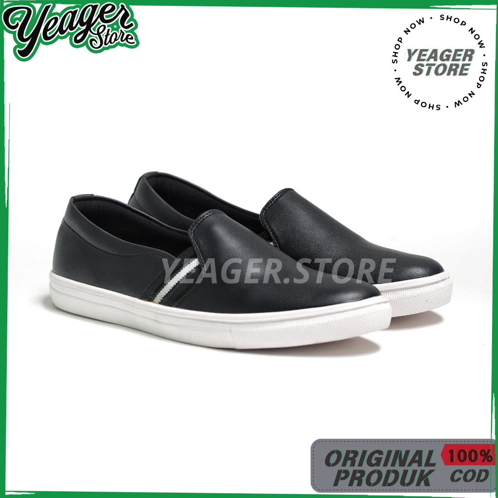 YEAGER - Oslan Black White - Sepatu Slip On Sneakers Pria Formal Kasual