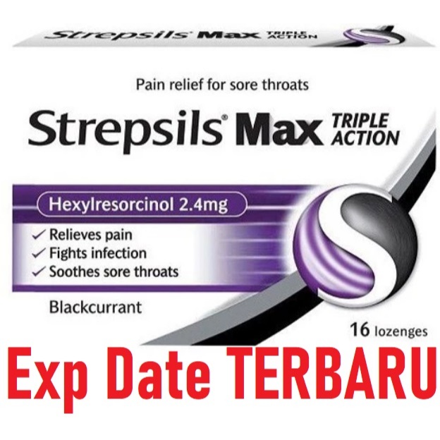 

Strepsils Max Blackcurrant 16 Lozenges Strepsils Max Pain Relief for Sore Throats - Permen Hisap