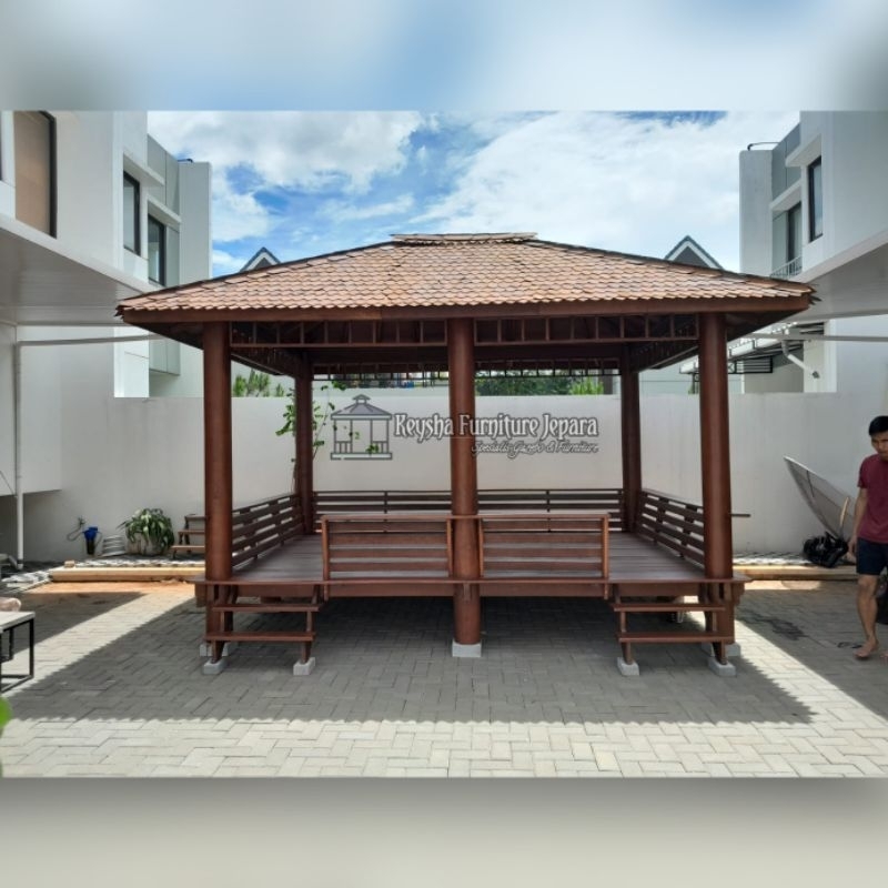 Gazebo 3x4m Kayu Kelapa 6 Tiang | Jual Gasebo Ukuran Besar