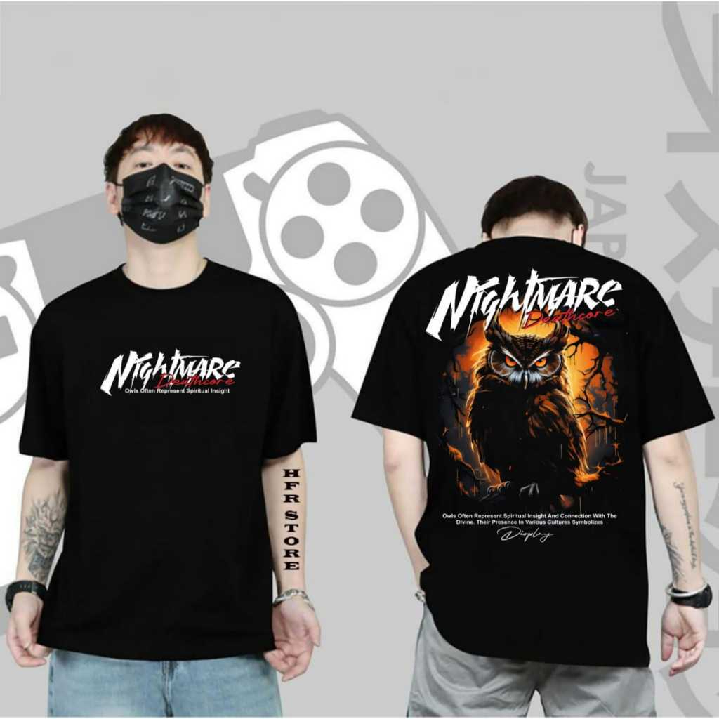 baju kaos T-shirt distro pria wanita lengan pendek baju kaos distro burung hantu owl night mare baju