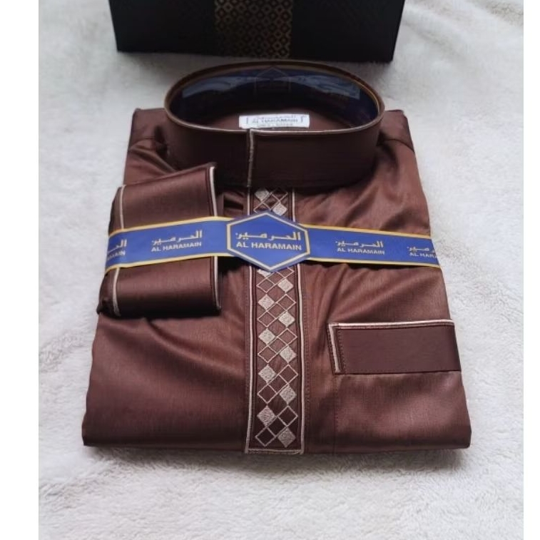 Al Haramain Jubah / Gamis Pria Dewasa Premium Bordir Resleting |Putih |Coklat |Hijau |Abu tua | Biru
