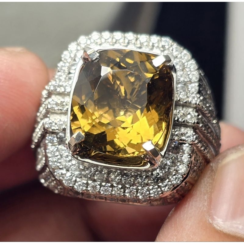 Natural Green Beryl Lope Clean Ring Perak Micro Plus Memo CGL lab