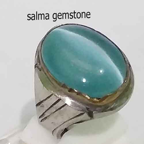 cincin batu akik mata kucing warna biru muda 1