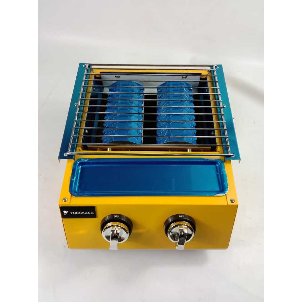 kompor Panggangan sosis BBQ 2 tungku alat pemanggang Ayam Ikan daging stainless steel