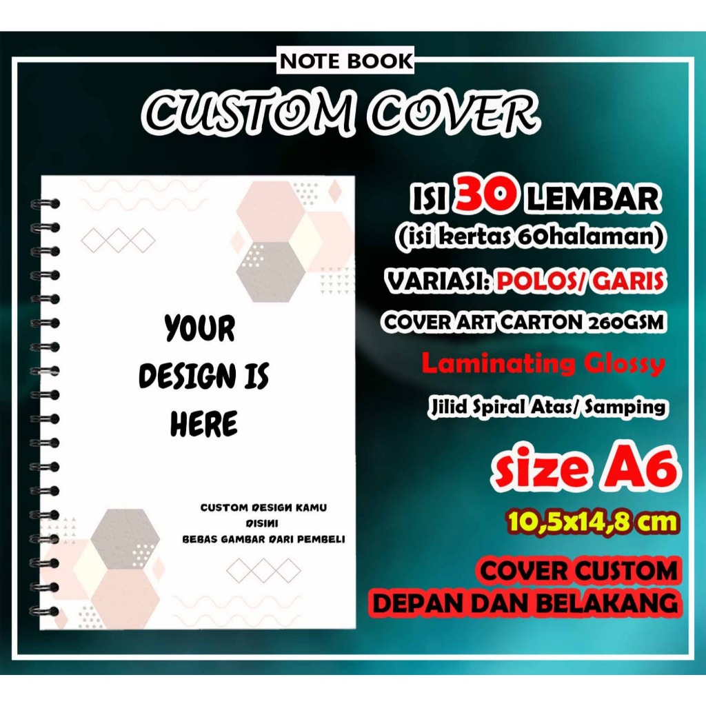 

Notebook/notes spiral custom A6 isi 30 lembar garis/polos