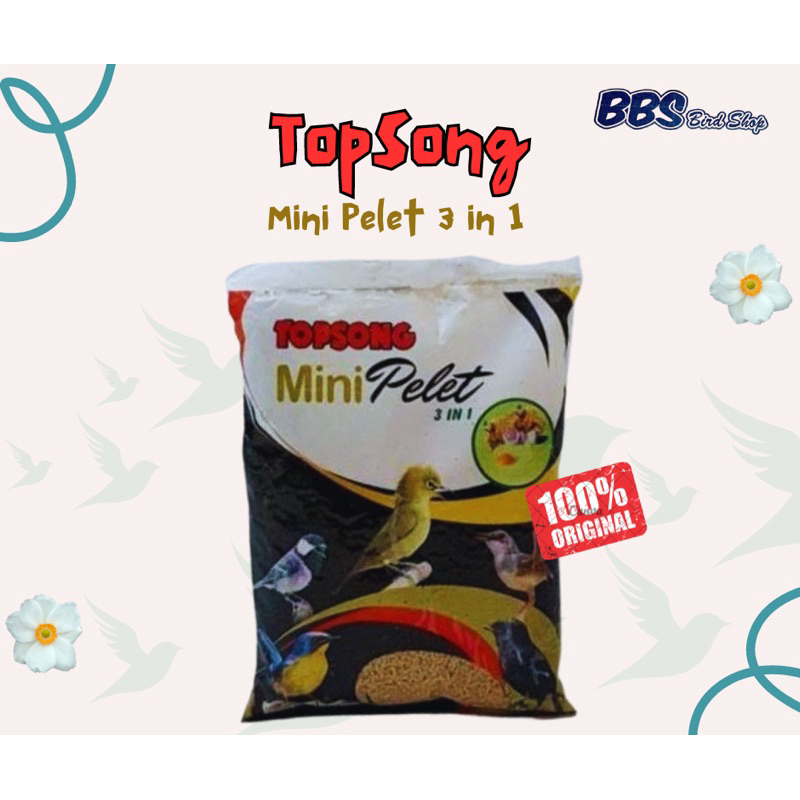 PAKAN BURUNG TOPSONG MINI PELET 3 IN 1 FORMULA BIRD FOOD VOER KUNING COKLAT