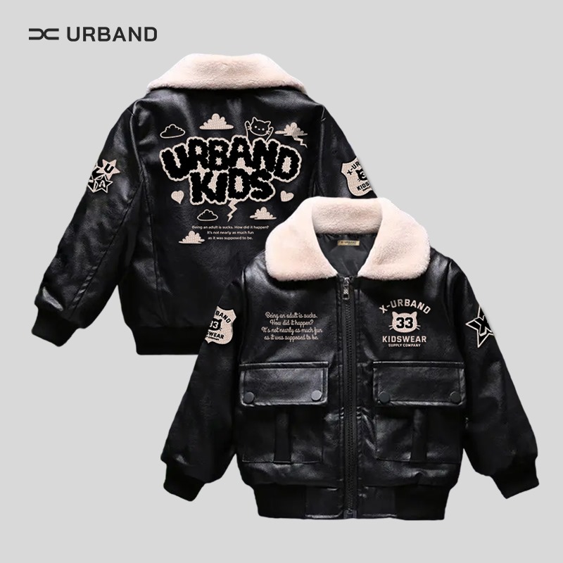 My In Jaket Kulit Anak- Anak Dan Anak Tanggung Laki Laki Perempuan Kerah Sherpa Full Bordir Usia 1-1
