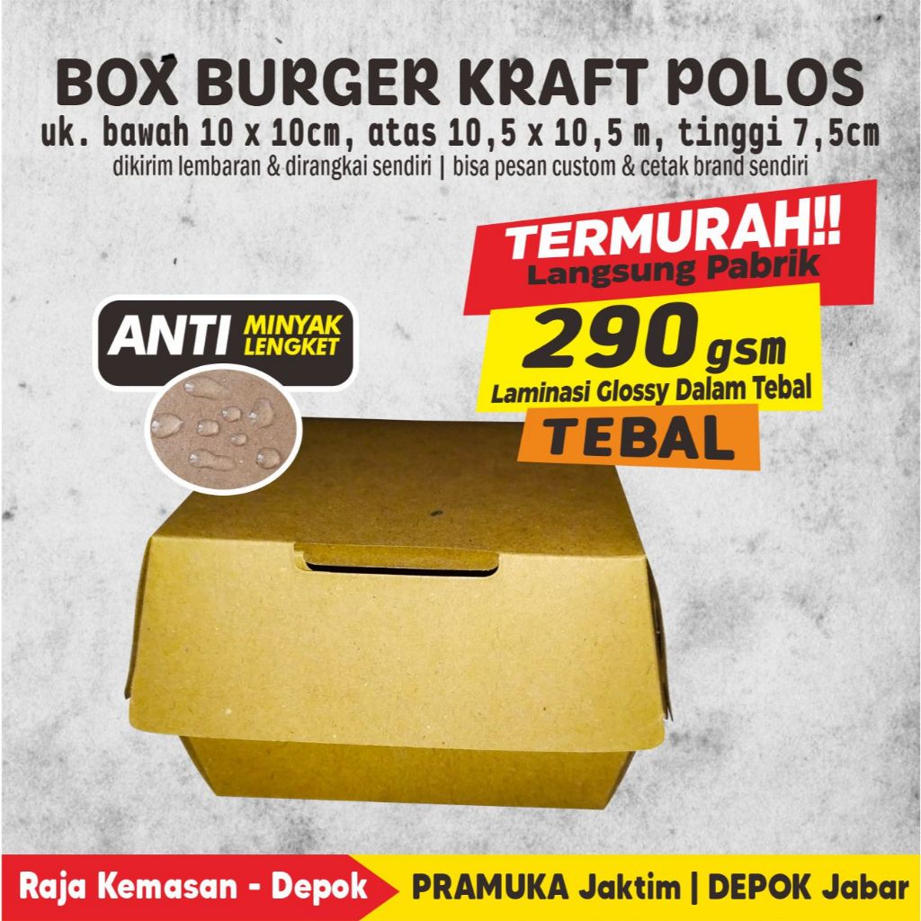 BOX BURGER POLOS KRAFT LAMINASI 10x10x7,5cm