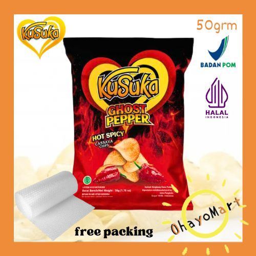 

Kusuka keripik singkong Ghost Pepper / Cassava chips Hot Spicy 50g