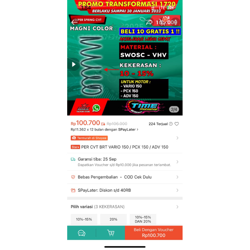 Peket Hemat Per CVT BRT 10-15% dan Centri TDR 1000Rpm