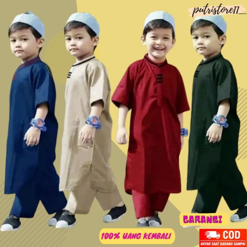 SETELAN BAJU KOKO KURTA ANAK LAKI LAKI MUSLIM TURKI KATUN TOYOBO PREMIUM ADEM