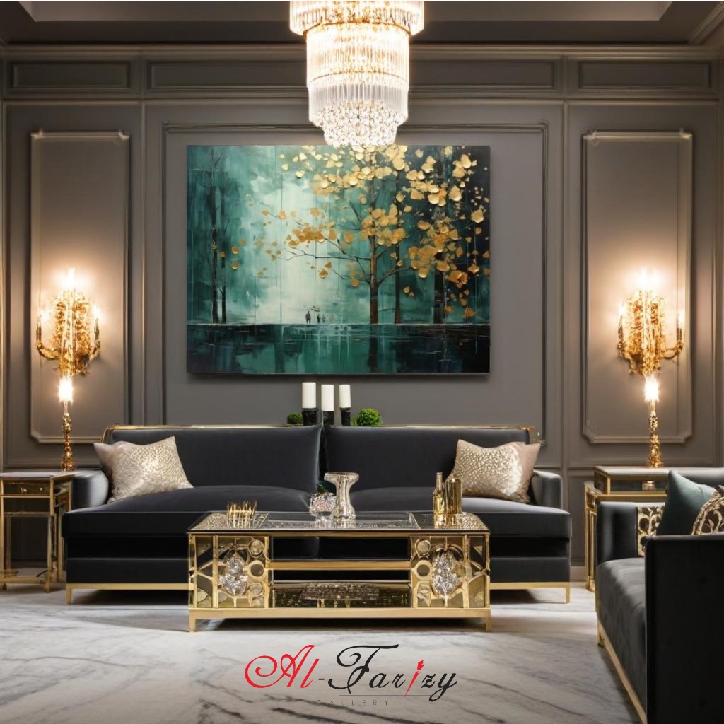 Hiasan Dinding Dekorasi Dinding Lukisan Teksture Lukisan Abstrak Gold Aesthetic Minimalis