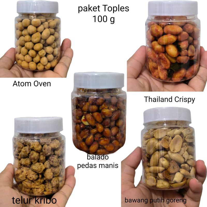 

Kacang Toples Paket Hemat 5 toples & 100g / Toples(bisa untuk jual lagi & bikin brand sendiri)