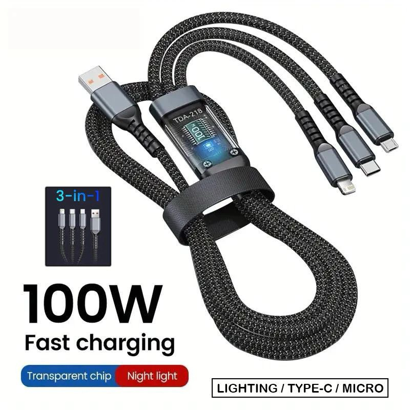 Kabel Data Charger 3 in 1 Fast Charging 100W JK-07 USB Micro Type C Lightning Cable 3in1 Best Quality
