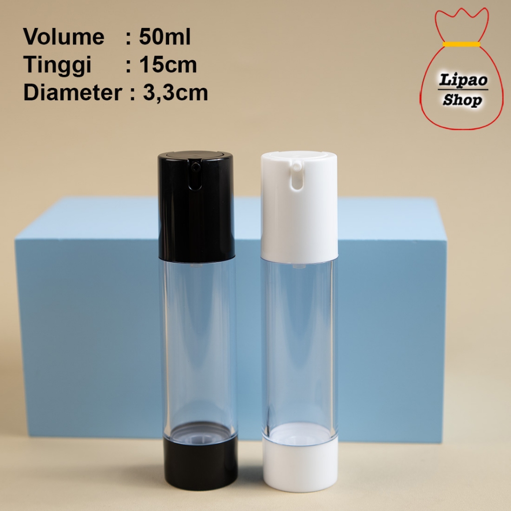 Botol Airless Pump 50ml - Lotion Cream Serum Skincare Mini Toner Refill - AHP